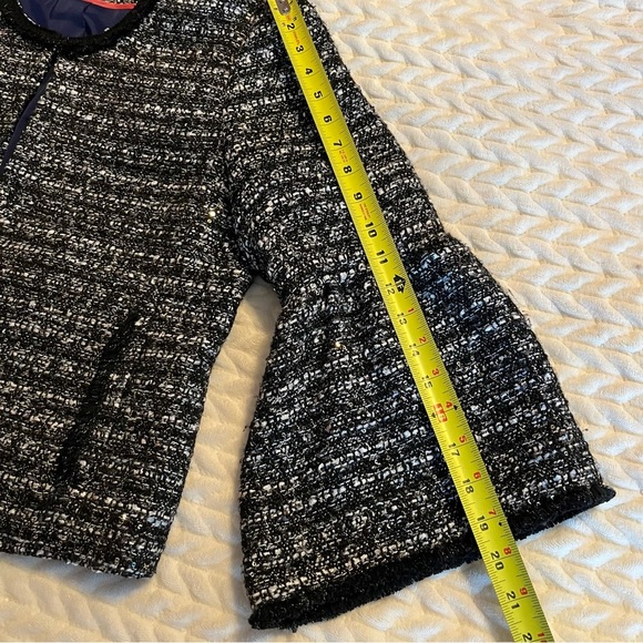 J. Crew Lady Day Black and White sequins Tweed Blazer size 12P, bell sleeves - Picture 8 of 15
